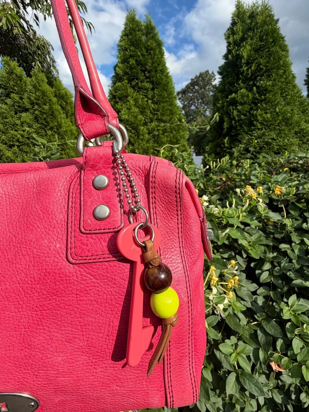 Vintage Fossil Pink Leather Satchel Shoulder Crossbody Bag Y2K Purse
